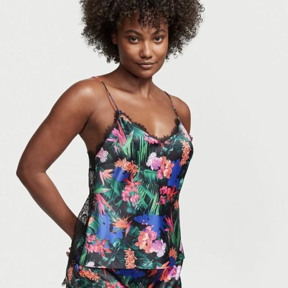 New! Victoria's Secret Multicolor Satin Floral Cami Top Size XXL 45833